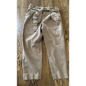 LOFT High Waist Paper Bag Cotton Tie Belted Pants Size 14 Casual Career Neutral